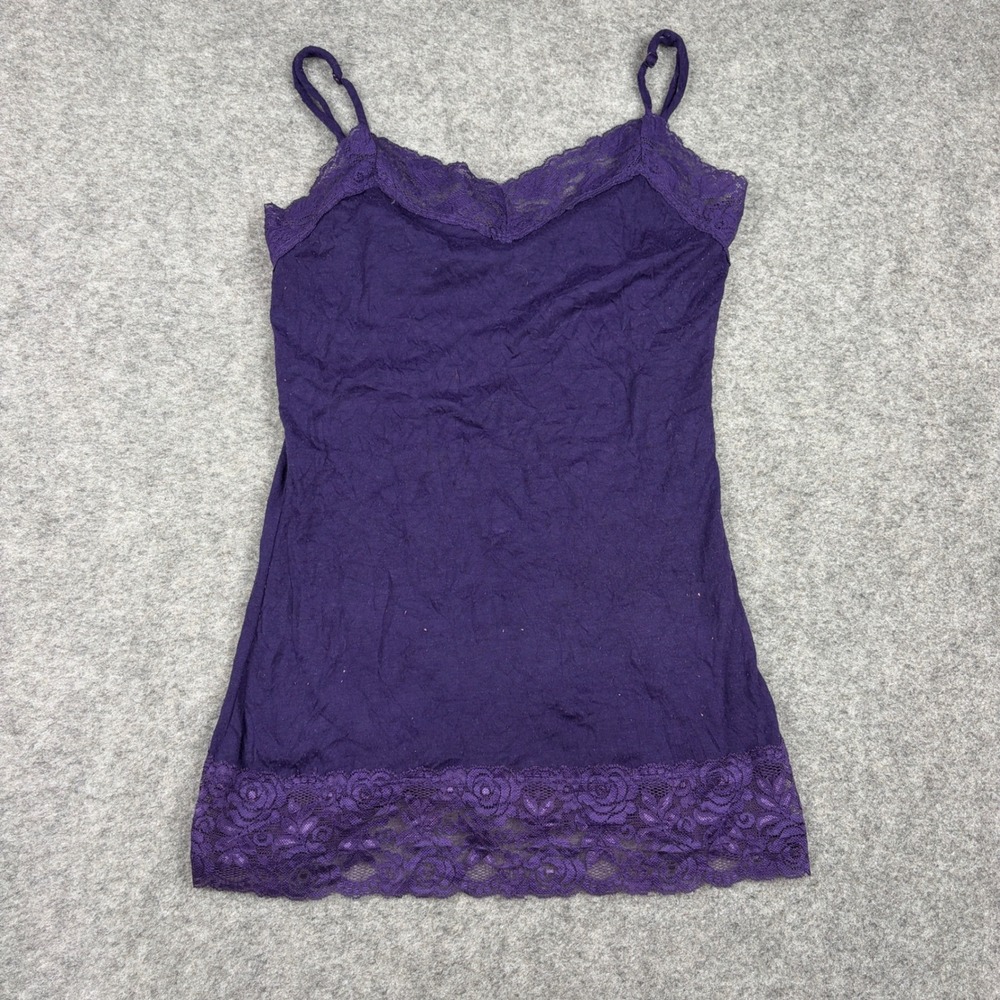 Jet Set Cami Tank Top Women Medium Purple Lace Trim Floral Layering Y2K Boho